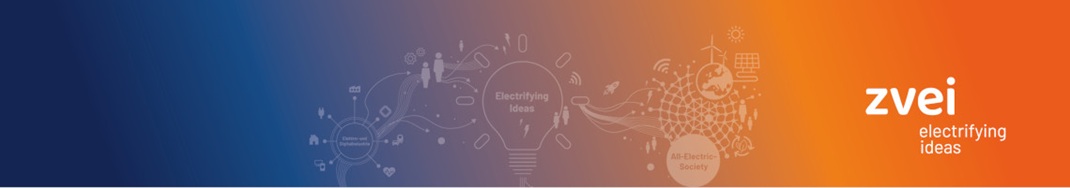 ZVEI-Infografik mit Technologiesymbolen und Claim "electrifying ideas"