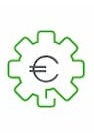 Icon: Zahnrad mit Euro-Symbol für leistungsgerechte Bezahlung