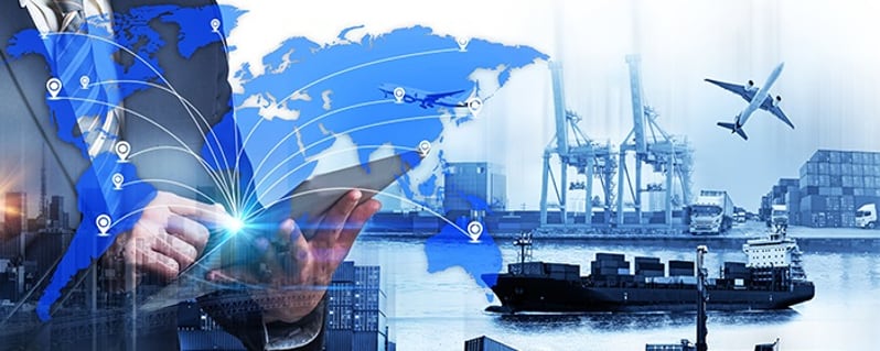 Darstellung globaler Logistik mit einer Weltkarte