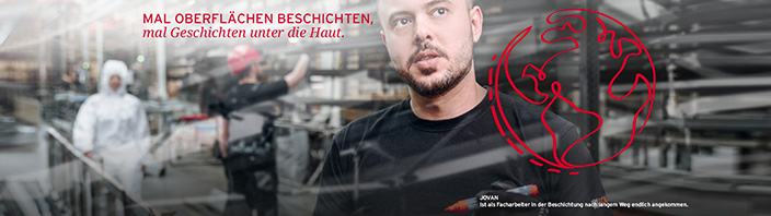 MAL OBERFLÄCHEN BESCHICHTEN, mal Geschichten unter die Haut. JOVAN ist als Facharbeiter in der Beschichtung nach langem Weg endlich angekommen.