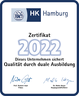 HK Hamburg Zertifikat 2022 für duale Ausbildung mit Unterschriften von Prof. Norbert Aust und Dr. Malte Heyne