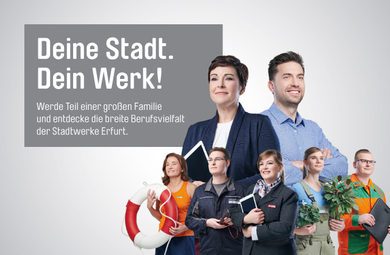 Diverse Gruppe von Mitarbeitern verschiedener Berufe bei den Stadtwerken Erfurt