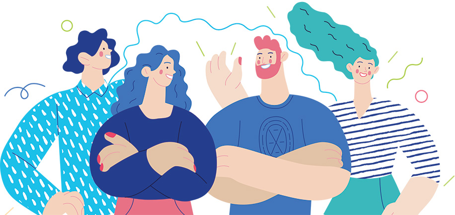 Vier bunt illustrierte Personen