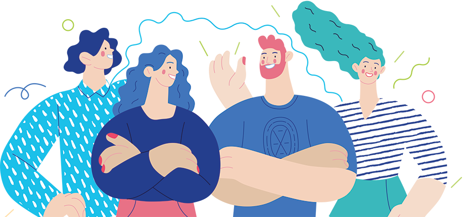 Vier bunt illustrierte Personen