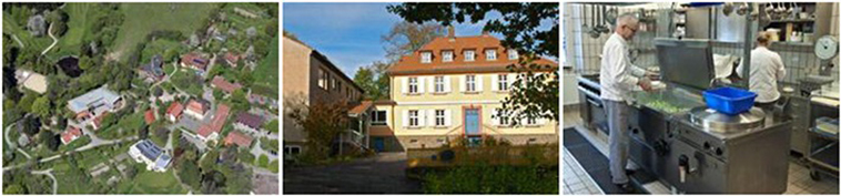 Blick von oben auf die Stadt - Gelbes Haus - Menschen in der Küche